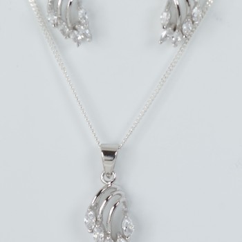 Sterling Silver/CZ Marquis Pendant and Chain with Matching Stud Earrings